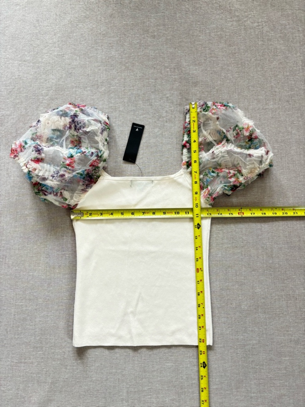 Lulu's Cream Top with Floral Puff Organza Sleeves - Picture 8 of 12